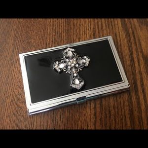 Rhinestone Cross Business Card Holder